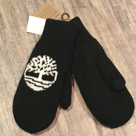 NWT Timberland Fleece Lined Knit Logo Mittens - Picture 2 of 4